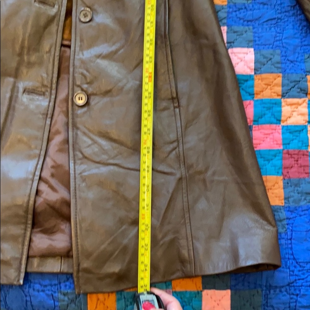 EUC BROWN LEATHER JACKET SMALL BROWN LEATHER COAT - Picture 16 of 16